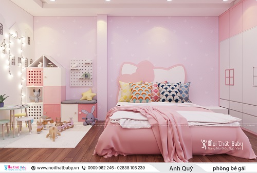 Phòng ngủ bé gái màu hồng.